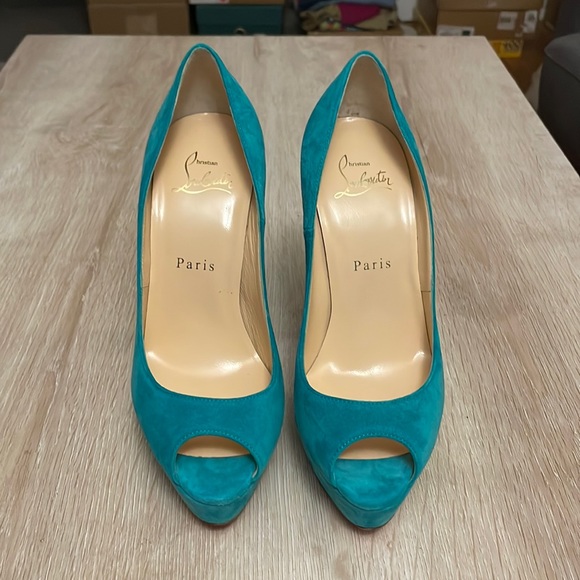 🛑SOLD🛑 Louboutin Troca 140MM Teal Suede - 36 - Picture 2 of 8
